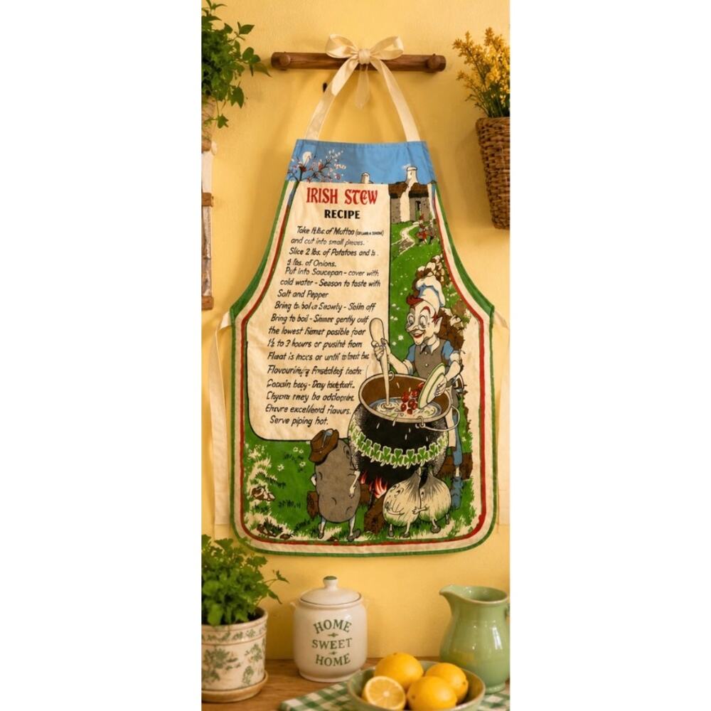 irish apron Vintage Irish Stew Recipe Apron Linen St Patrick’s Day Decor - Picture 2 of 15
